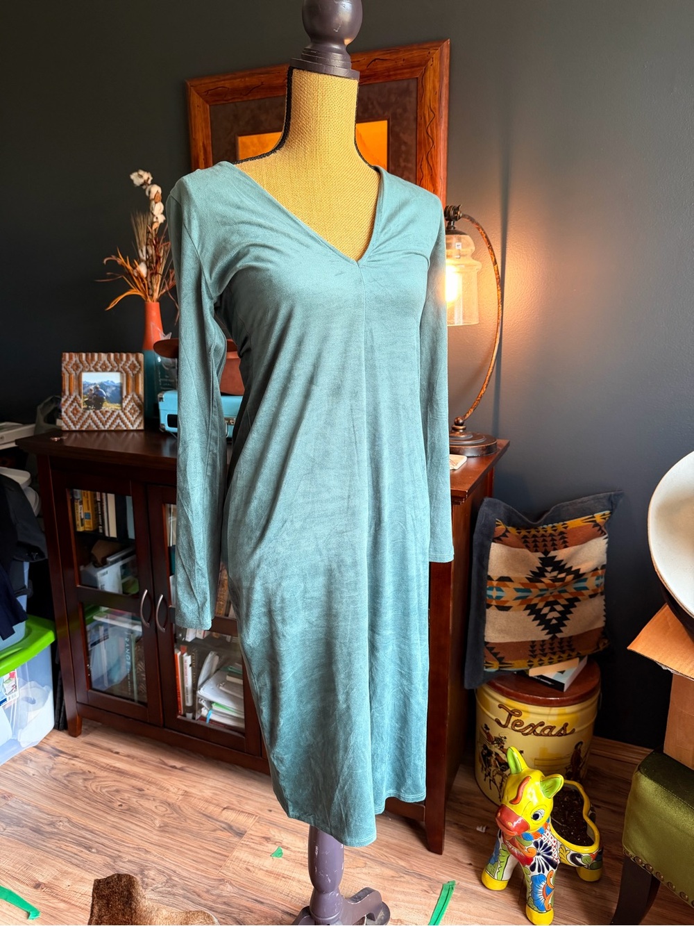 Filly Flair Long Sleeve V-Neck Dress - Sage Green